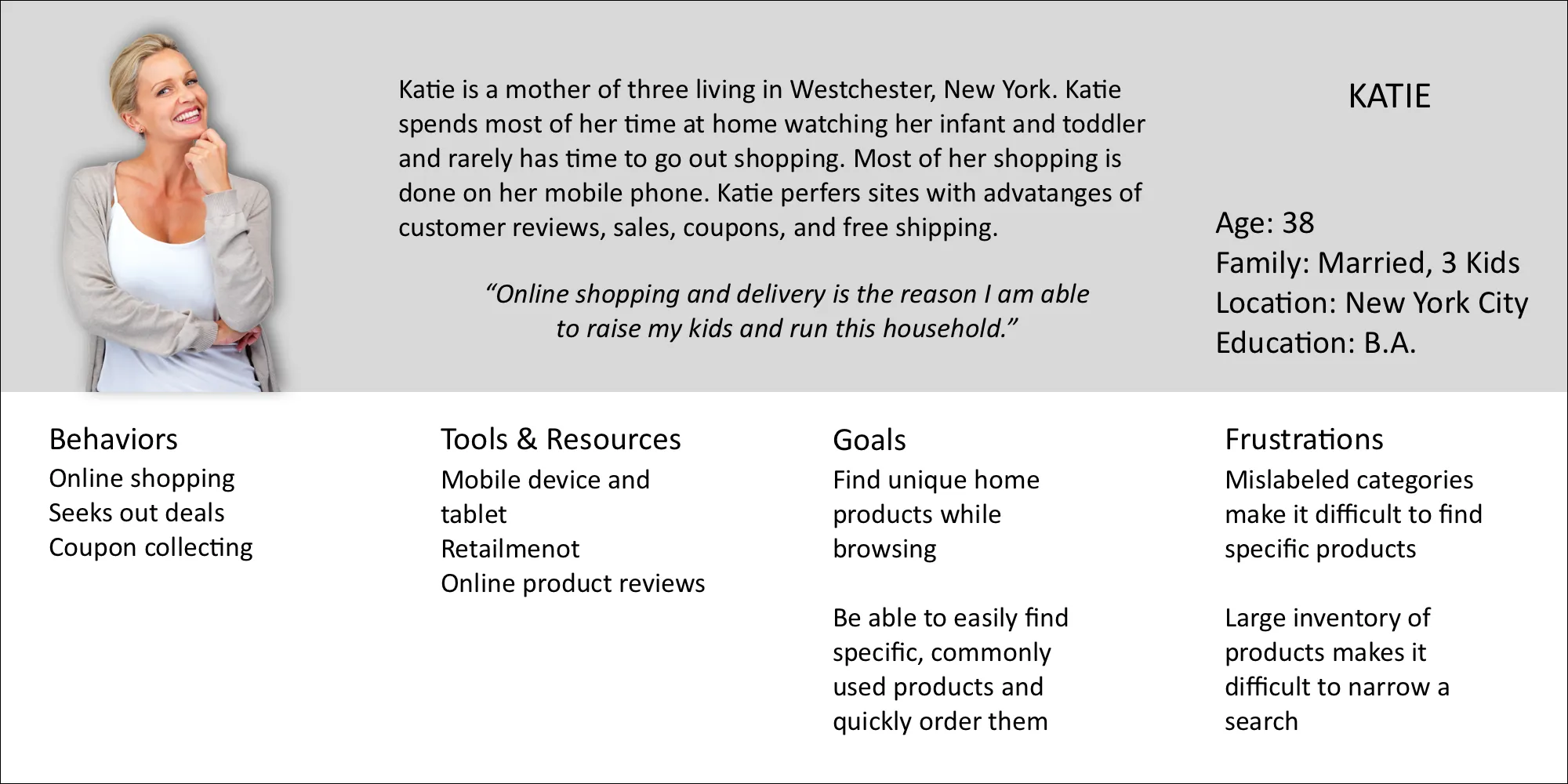 User persona for a Bed Bath & Beyond shopper