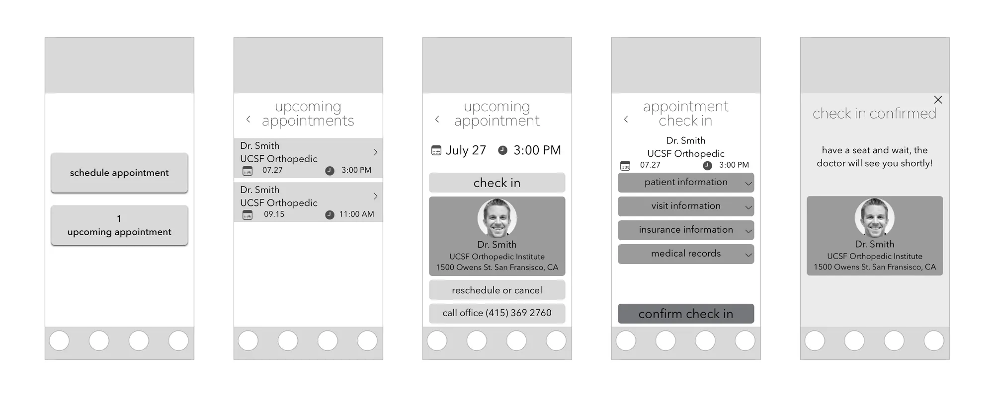 Check-in form using drop-down sections