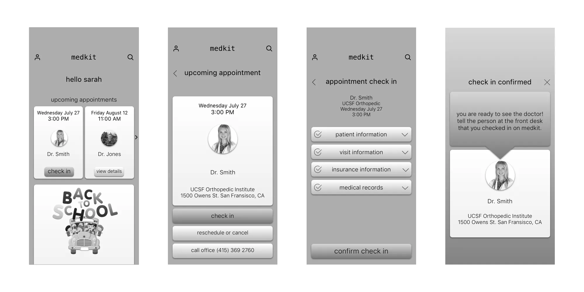 Check-in form with completion icons